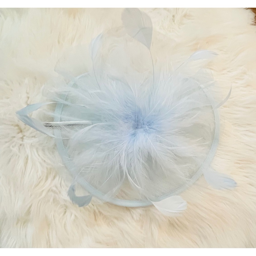 NEW Light Blue Feather Fascinator Derby Hat Wedding Party Clip‎ On